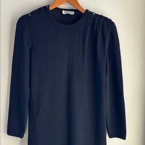 St. John Marie Gray Black Vintage Knit Wrap Dress